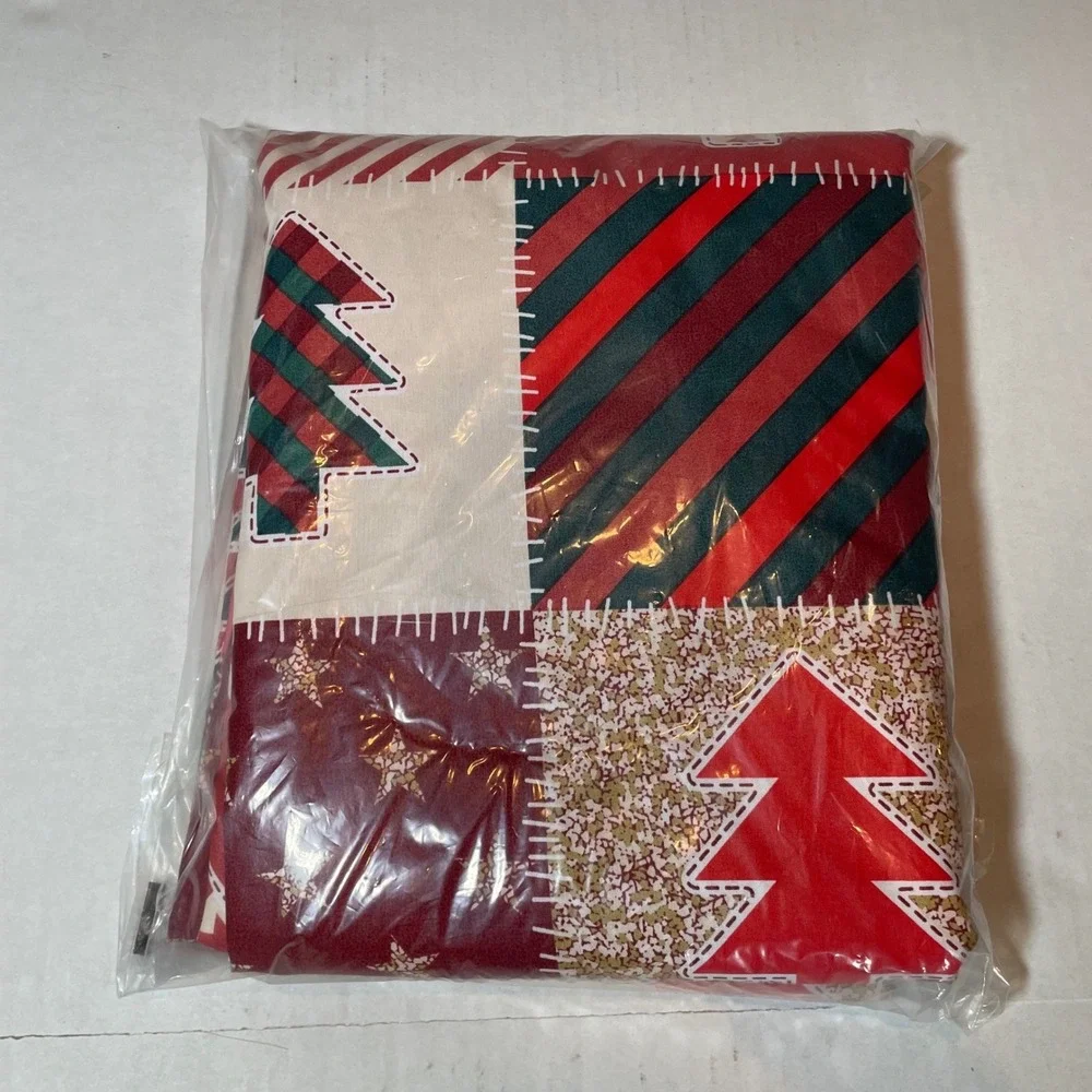 DadaFash Twin Christmas Tree Patchwork Duvet Cover and Sham Set Red Green‎ Cream